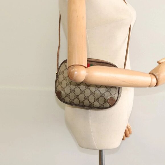 GUCCI GG Supreme Web Sherry Line Bag PVC Beige Gold 156 02 066 Auth ki5606 - Picture 15 of 16